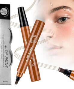 Microblading Eyebrow Pencil, 2025 Upgraded Waterproof 3D Microblading Eyebrow Pen, 4 Tip Precise Eye Brow Pencil with Hair Like Strokes, Long Lasting Brow Pen Stay on All Day (Light Brown)