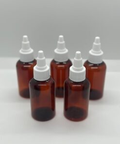 2 oz Amber Plastic Boston Round Bottles with Twist Open/Close Cap, BPA-Free, Perfect for Essential Oils, Aromatherapy, and Beauty Blends – Travel Size (3 pack)