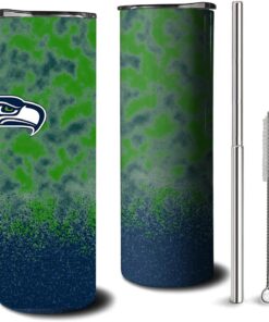 20oz Seattle Skinny Tumbler for Football Fans Gift, Sports Insulated Stainless Steel Cup with Lid and Straws, Reusable Travel Coffee Mug Water Bottle