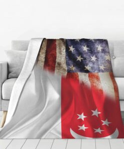 America and Singapore Singaporean Flag Wavy Throw Blanket Travel Blankets Queen Size Soft 60″x50″ Cozy Throw Blanket for Couch Sofa Bed Living Room Gifts