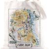 BWWKTOP Chicago Travel Tote Bag Chicago Souvenirs Gifts Chicago Reusable Grocery Bags Chicago City Trip Gifts