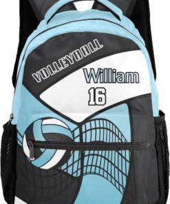 Backpack Custom Name Volleyball Blue Lightweight Waterproof Travel Bag for Hiking Camping, 12.2”(L) x 5.9”(W) x 16.5”(H)