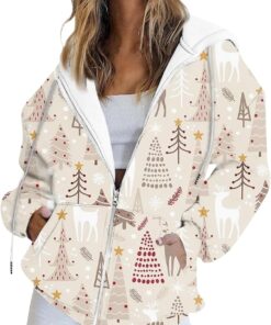Button Down Hoodie for Women Crew Neck Long Sleeve Christmas Hoodie Sweatshirts Loose Outerwear Women Hoodies