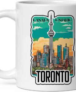 CN Tower Toronto Ontario Canada Mug for Women Men Ceramic Mugs Tea Coffee Cup with Handle Cute White Mug Size – 11 oz Funny Novelty Nice Graphic Design Print Mug for Kitchen ID44994