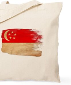 CafePress Singapore Flag Tote Bag Reusable Natural Beige Canvas Shopping Bag