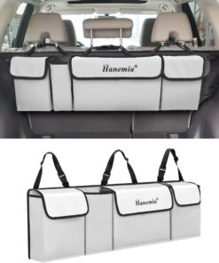 Car Trunk Organizer and Storage, Backseat Hanging Organizer for SUV, Truck, MPV, Waterproof, Collapsible Cargo Storage Bag with 4 Pockets, Car Accessories for Men and Women (Beige)