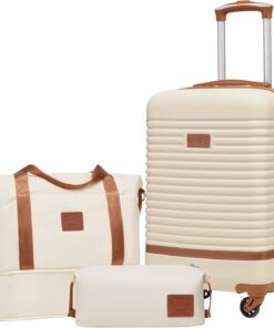 Coolife Suitcase Set 3 Piece Luggage Set Carry On Travel Luggage TSA Lock Spinner Wheels Hardshell Lightweight Luggage Set(White, 3 piece set (DB/TB/20))
