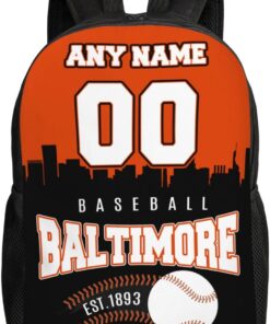 Custom Baltimore Backpack High Capacity 15Inch Personalized Name Number Laptop Bag Fans Gift for Men Women Boy Girl