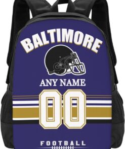 Custom Baltimore Backpack for Men Women, Personalized Backpacks with Name and Number, Customized Football Style Backpack Gifts for Fans