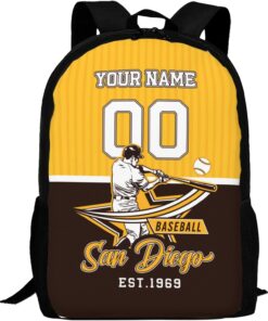 Custom San Diego Backpack Gift for Men Women Boys Girls, Personalized Name Number Shoulder Bag for School Travel Daypack