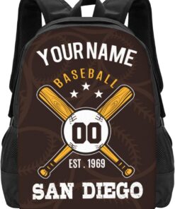 Custom San Diego Backpack for Men Women, Personalized High Capacity Backpacks with Name Number, Customize Laptop Bag Travel Backpack Gifts for Fans