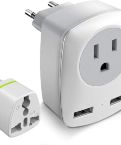 European Travel Plug Adapter for Europe & UK, American to Ireland Italy France Spain Greece Germany Israel Travel Essentials, International Power Outlet USB Charger, US to EU UK Travel Accessories