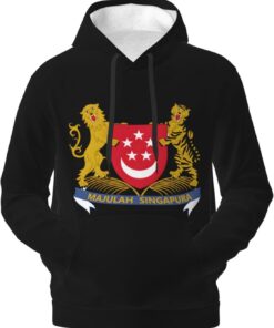 Fleece Pullover Coat Of Arms Of Singapore Flag Hoodie With Kangaroo Pocket