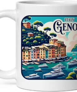 Genoa Italy Mug for Women Men Ceramic Mugs Tea Coffee Cup with Handle Cute White Mug Size – 11 oz Funny Novelty Nice Graphic Design Print Mug for Kitchen ID44994