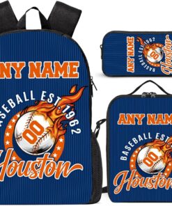 Houston Backpack 3Pcs Sets, Custom Laptop Bag Pencil Bag Lunch Tote With Name Number, Bookbag for Fans Gift