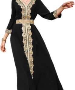 IBAKOM Abaya for Women Floral Lace Ethnic Moroccan Dress Muslim Dubai Attire Islamic Clothes Wedding Eid Ramadan Jalabiya