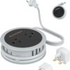 Italy Travel Plug Adapter, 3.6 FT Winding Compact Mini Outlet Converter with USB for EU/UK/JPN, Travel Plug Adapter Worldwide with 4 AC Outlet 3 USB Ports for Italy Travel Essentials