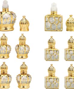 JOJOCY 10 PCS Refillable Glass Roller Bottles Empty Mini Perfume Bottle Holy Water Bottle Essential Oil Empty Bottles Round/Square Bottle 15ml 10ml Sophisticated Vintage Dispenser Dubai Style