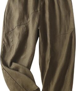 Lounge Pants for Women Baggy 2024 Cotton Linen High Waist Cropped Casual Pants Fall Comfy Loose Straight Ankle Pants