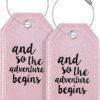 Luggage Tag & Initial Baggage Tags for Suitcases Leather Bag Tags for Backpacks Handbag School Instrument with Name ID Label Travel Essentials, Unique Fun Rose Gold Personalized Luggage Tags 2 Pack