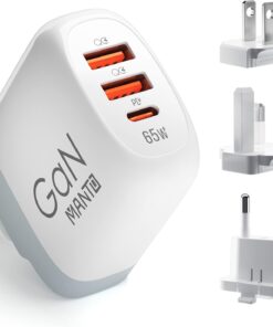 MANTO 65W USB C Charger 3-in-1 GaN Fast Charger with PD & QC3.0 | Travel Power Adapter with UK/US/EU Plugs for Laptops, MacBook, iPad, iPhone, Galaxy & More