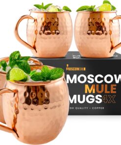 Moscow-Mix Moscow Mule Mugs – Set of 4-100% Pure Copper Mugs Large 16 oz – Food Safe – Premium Moscow Mule Cups Set of 4 – Solid Copper Cups Perfect Premium Gift