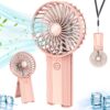 Portable Hand Held Fan-Handheld Personal Fan Rechargeable with 4 Speeds,Super Quiet,16 Hours of Use-Perfect for Airplane Beach Travel,Office,Gifts for Women-Pink……