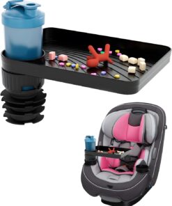 SEVEN SPARTA Car Seat Tray for Kids Toddler Travel with Soft Rubber Base, Rotatable and Removable Cup Holder Snack Tray for Food Color and Play for Family Road Trip Essentials (1, Standard Base)