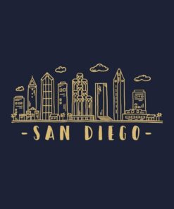 San Diego: San Diego Skyline inspired design. City of California, sights and history. Travel Cityscape.