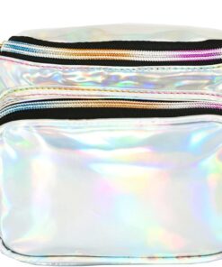 Shiny Neon Fanny Bag for Women Rave Festival Hologram Bum Travel Waist Pack (Silver)