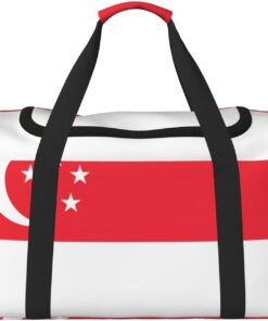 Singapore Flag Large Capacity Crossbody Travel Bag with Nylon Zippers, Shoulder Strap, and Multiple Pockets