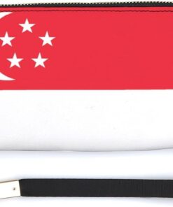 Singapore Flag Long Purse with Removable Wristlet Stylish PU Leather Zipper Wallet for Women Men