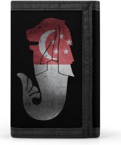Singapore Flag Merlion Singaporean Lion Mens Trifold Wallet 8 Card Holders Purse with Keychain & Photo Window Money Clip Travel Accessories