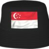 Singapore Flag Summer Style Essential: Double-Layer Fisherman Hat for Sun Protection and Fashion! Black