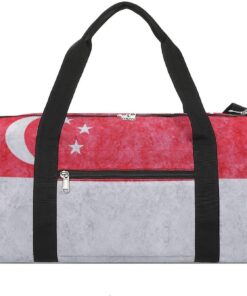 Singapore Flag Textured Gym Duffel Bag for Men Women with Wet Pocket and Shoe Compartment