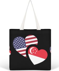 Singapore US Flag Fashion Women Handbags Full Printed Shopping Canvas Tote Bag For Work Travel