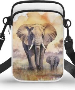 Small Crossbody Cell Phone Purse for Women, Watercolor Animals Shoulder Waist Pouch Zipper Travel Sling Bag