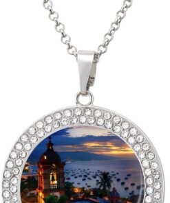 Sunset View Puerto Vallarta Mexico Our Lady of Guadalupe (2) Gold Necklace Silver Jewelry Chain Pendant Round Choker Necklace for Women