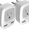 Type G and Type C Plug Adapter Bundle, TESSAN UK and European Travel Plug Adapter with 2 USB Ports for US to Europe EU Ireland Scotland Iceland Spain France Germany