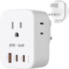 UK Ireland Travel Plug Adapter, Thinkbee GaN 20W Type G Power Plug, with 3 AC Outlets, 2 USB C & 1 USB A Port, Travel Essentials for US to England, London, Dubai, Scotland, Hong Kong, Bahrain etc