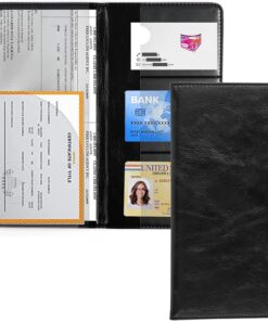 UYYE Auto Car Registration and Insurance Holder – PU Leather Vehicle Glove Box Organizer Wallet, Interior Accessories Case Holder for Essential Automobile Documents（Black）
