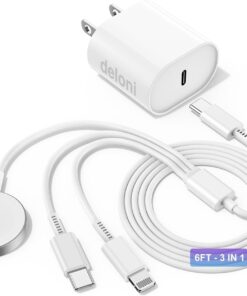 Upgraded for Apple Watch Charger, 3 in 1 USB C Magnetic iWatch Charger & Lighting & USB C for i Phone 15 Cable 6FT with Type C Block, Fast Charging i-Watch Ultra/9/8/7/6/SE/5,for Phone 15/14/13 Series