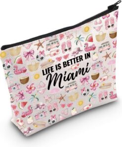 WCGXKO Miami Travel Trip Gift Life Is Better In Miami Makeup Bag Miami Gift For Women Miami Florida Gift (Better In Miami)