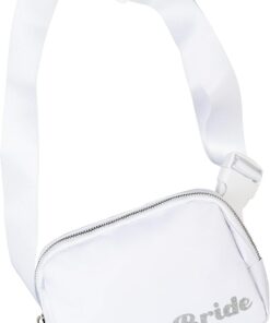 White Nylon Polyester Water Resistant Zipper Waist Pack for Brides