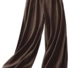 Wide Leg Lounge Pants for Women 2024 Cotton Linen Stretch Pleated High Waist Straight Baggy Pant Plus Size Ankle Pant