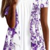 Women Summer Plus Size Short Sleeve Tops Fake Two Piece Loose Pleated Layered Blouse Shirt Hide Belly Tunic Tops