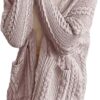 Womens Winter Coat Autumn and Winter Fashion Women’s Coarse Needle Knit Cardigan Women’s Length Solid Color Pocket