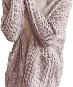 Womens Winter Coat Autumn and Winter Fashion Women’s Coarse Needle Knit Cardigan Women’s Length Solid Color Pocket