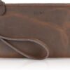 befen Women’s Genuine Italian Leather Wristlet Clutch Wallet Purse, Gold Zipper