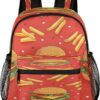 12 Inch Cute Mini Book Bag Small Backpack Multi Compartment Backpack With Chest Strap Waterproof Casual Daypack Travel Bag, Food Hamburg